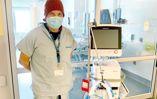 Fort St John Hospital ICU Nurse Mark Minuhin with TB Vets funded ventilator