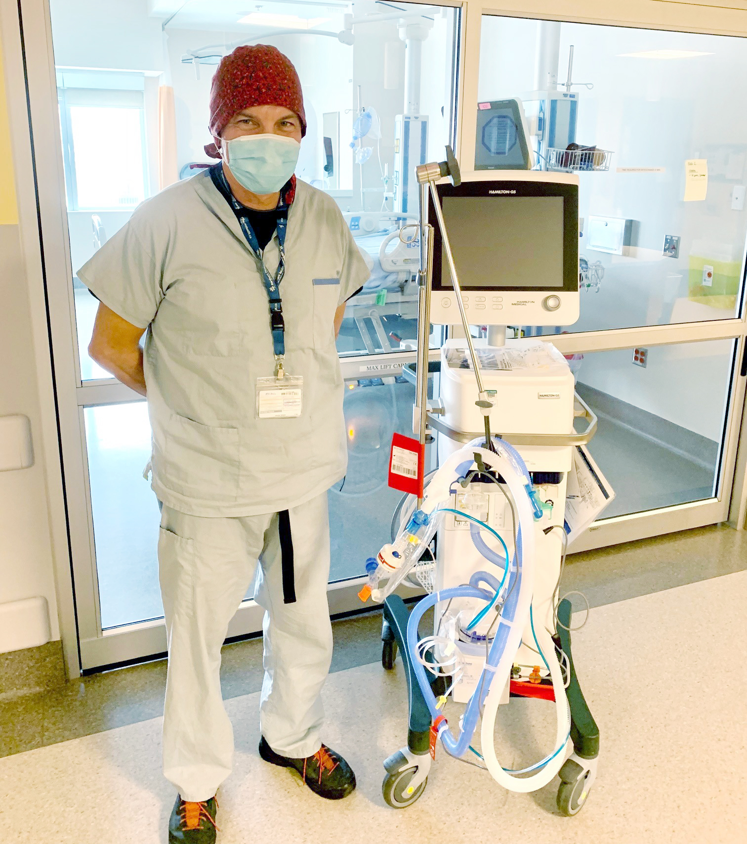 Fort St John Hospital ICU Nurse Mark Minuhin with TB Vets funded ventilator