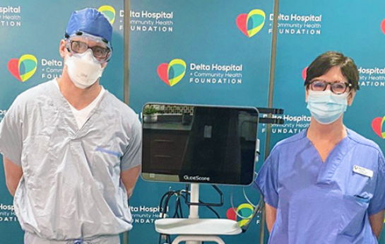 Delta Hospital - Dr. Jones and Karen Nichvalodoff with TB Vets-funded GlideScope Respiratory Equipment